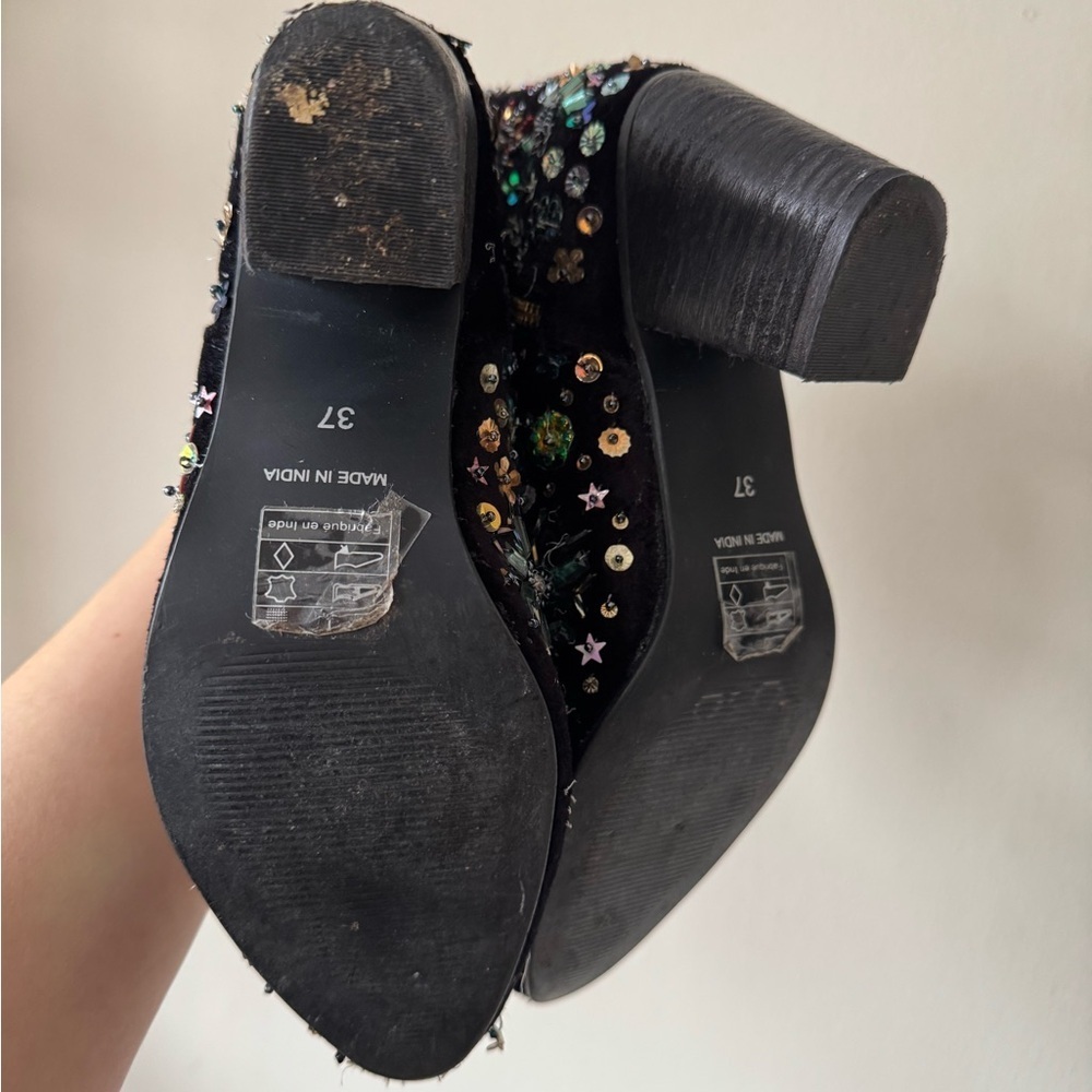 Free People Dance the Night Black Velvet Sequin Ankle Boots - Picture 7 of 8